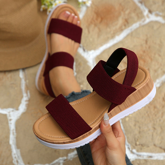 Damen modische Wedge-Sandalen mit elastischen Riemen und komfortabler Sohle R&B