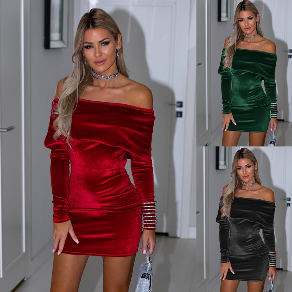 Damen elegantes Off-Shoulder Minikleid mit metallischen Akzentärmeln