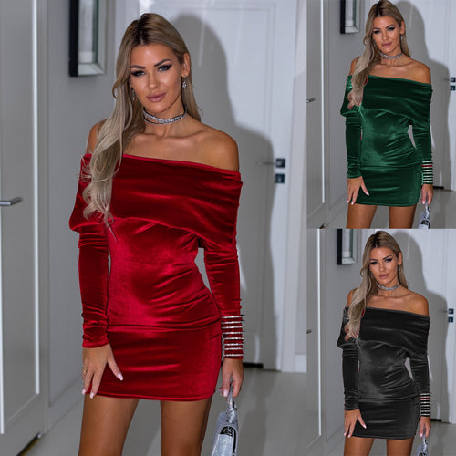 Damen elegantes Off-Shoulder Minikleid mit metallischen Akzentärmeln R&B