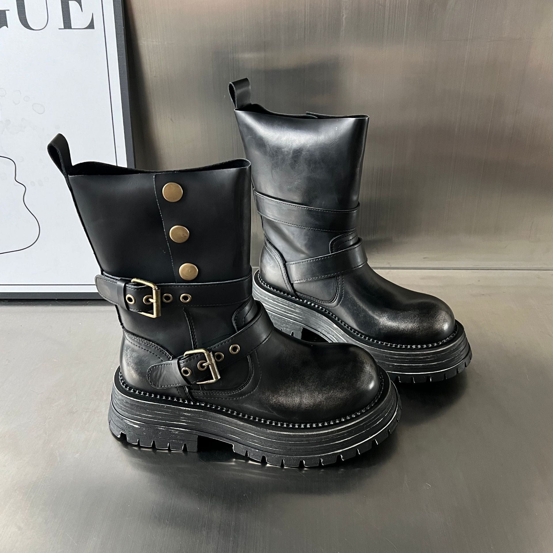 Damen Biker-Stiefel mit modischer Schnallenverarbeitung und robustem Profil R&B