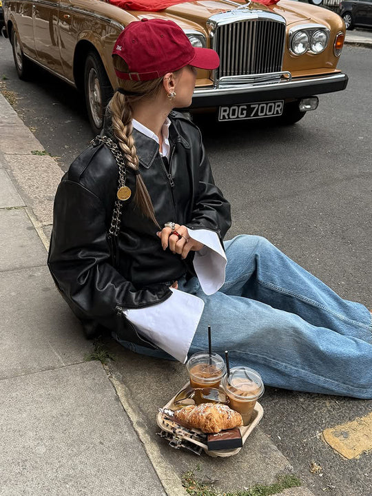 Damen Kunstlederjacke mit eleganten Ärmeln R&B