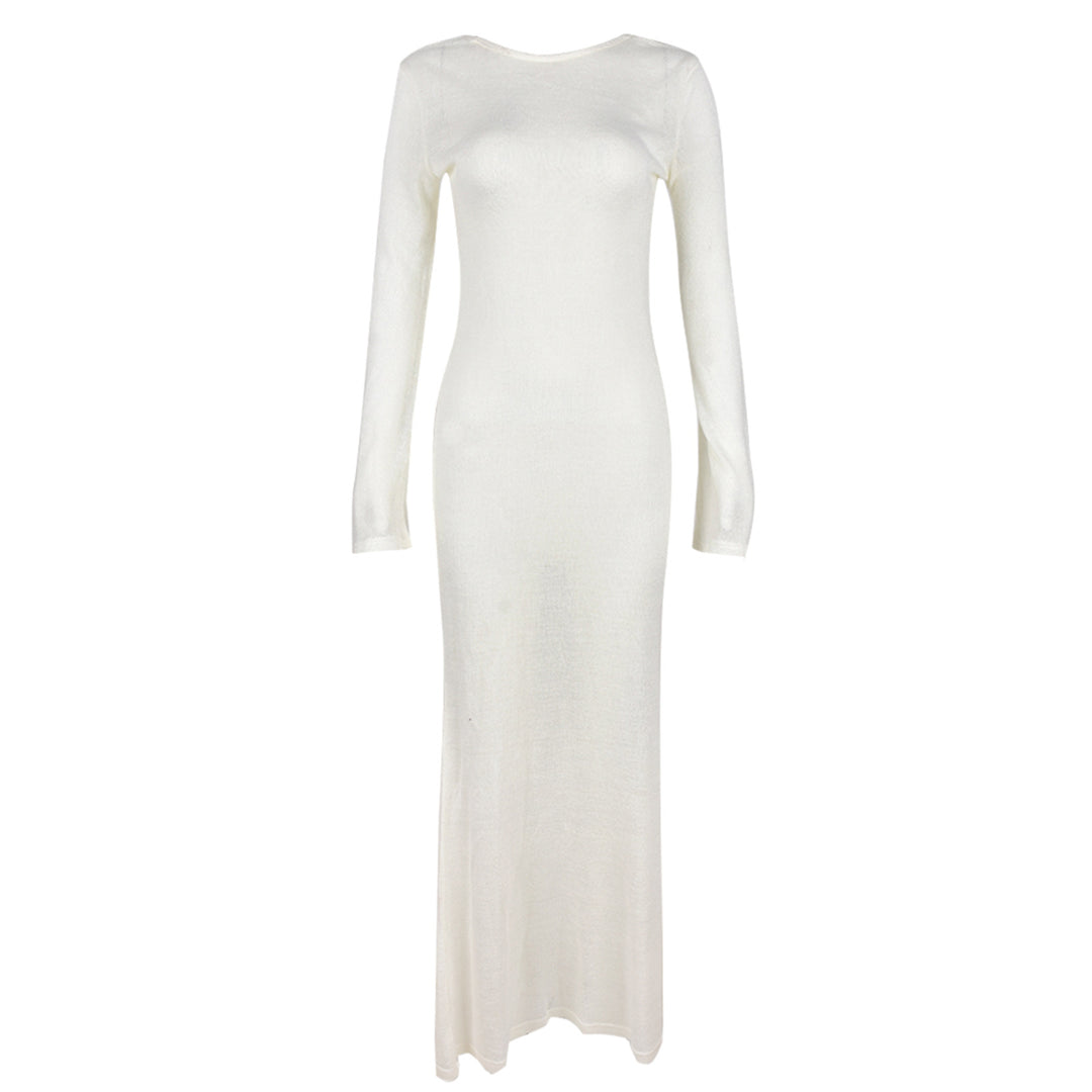 Damen Strick-Maxikleid mit langen Ärmeln und figurbetonendem Schnitt R&B