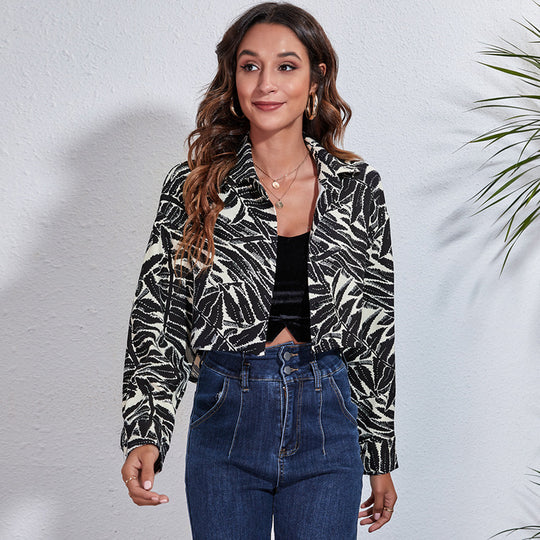 Damen Modische Bluse mit tropischem Blattmuster und lässigem Schnitt R&B
