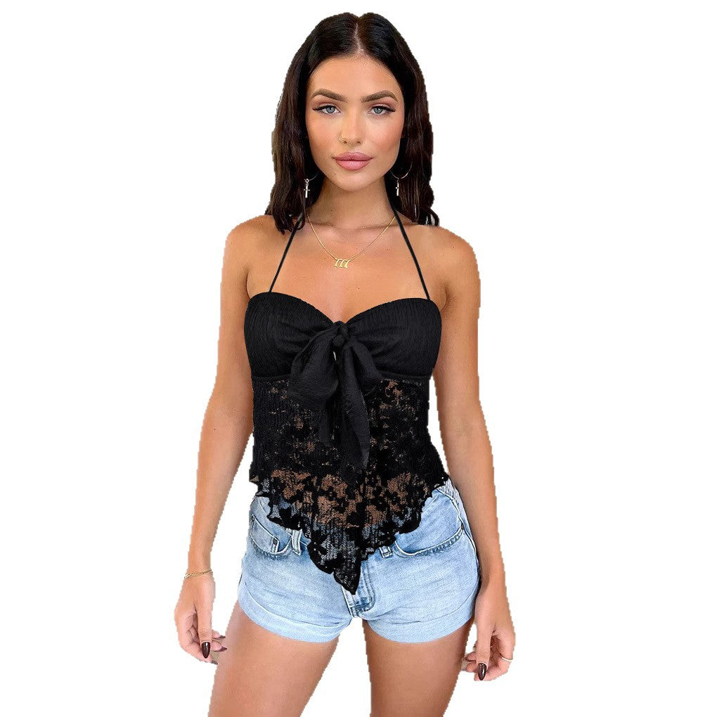 Damen Spitzen-Bustier mit Bindeband und transparentem Design R&B