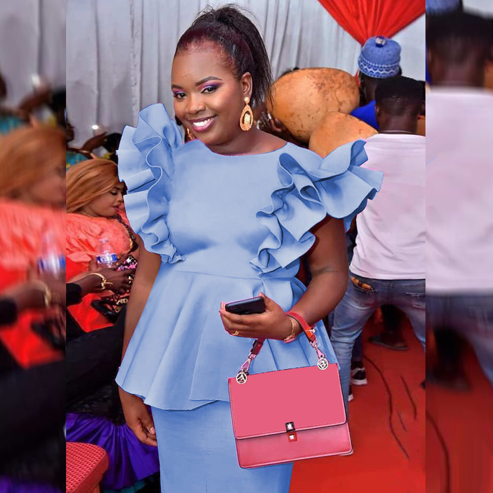 Damen figurbetontes Kleid mit extravaganten Rüschendetails R&B