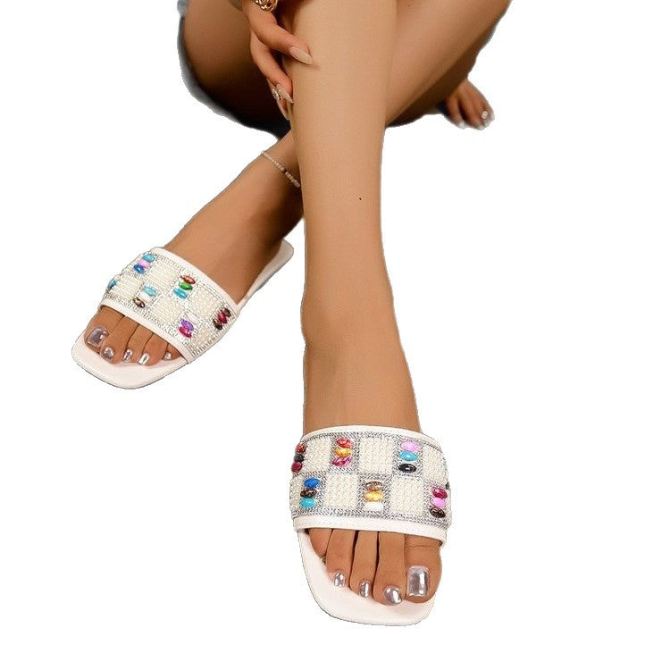 Damen Freizeit-Sandalen mit funkelnden Schmucksteinen R&B