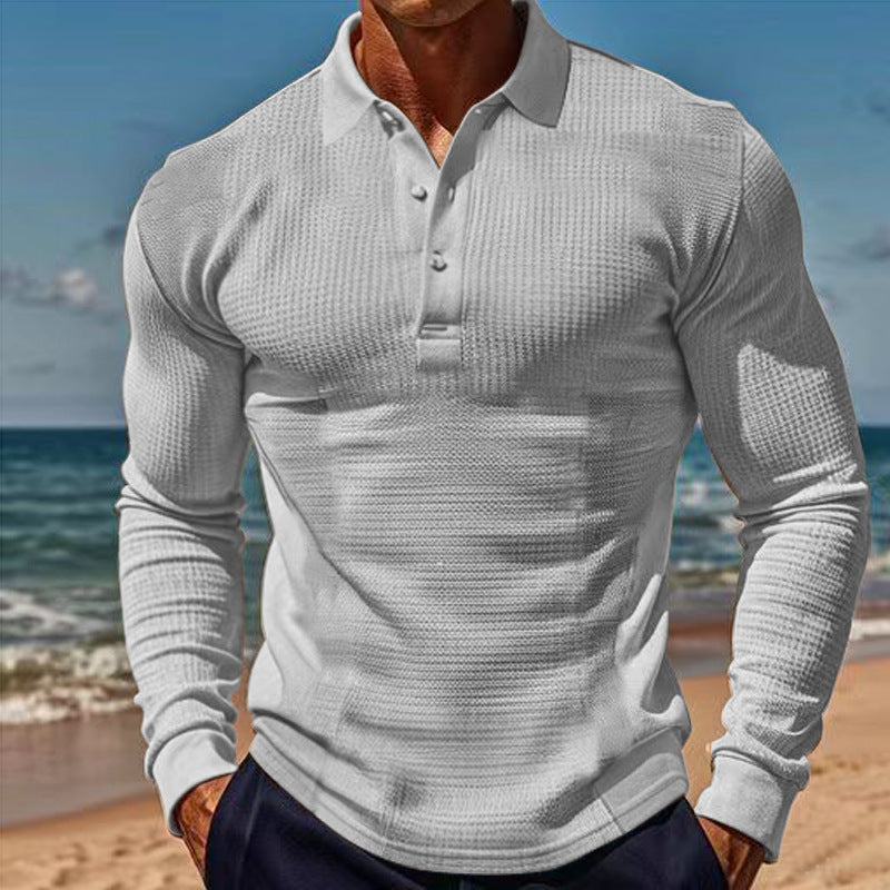 Herren Langarm-Henley-Shirt aus atmungsaktivem Strukturmaterial mit dekorativen Knöpfen R&B