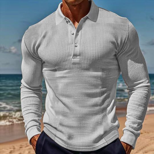 Herren Langarm-Henley-Shirt aus atmungsaktivem Strukturmaterial mit dekorativen Knöpfen R&B