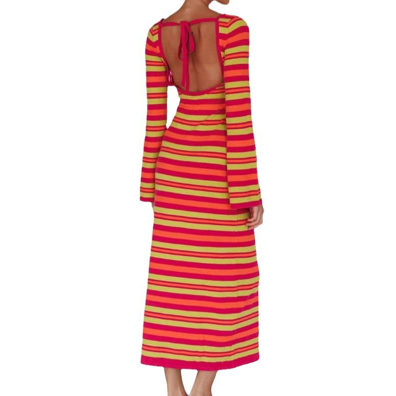 Damen Langarm-Kleid im modischen Streifenlook R&B