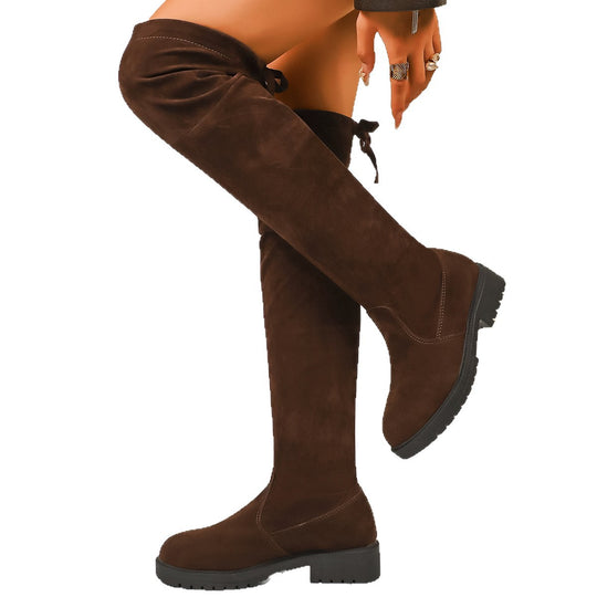 Damen Überknie-Stiefel aus weichem Veloursleder mit komfortablem Blockabsatz R&B