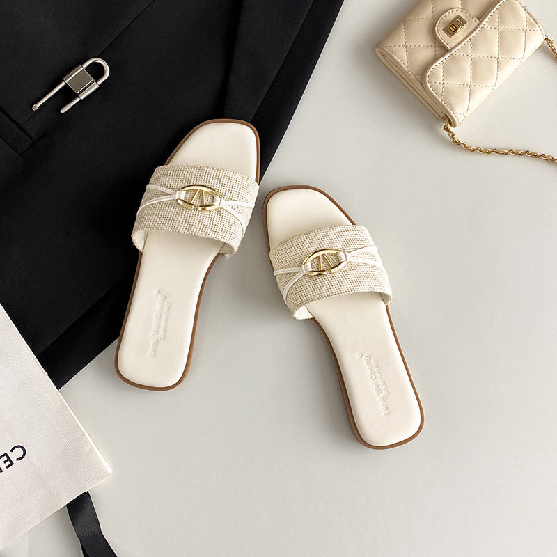 Damen modische Riemensandalen mit dekorativem Goldakzent und komfortablem Fußbett R&B