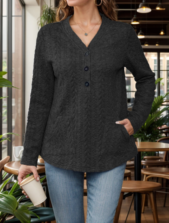 Damen legerer Pullover mit Knopfdetails und praktischen Taschen R&B