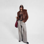 Damen nan figurnahes Netz-Longsleeve mit Leopardenmuster und seitlicher Raffung R&B