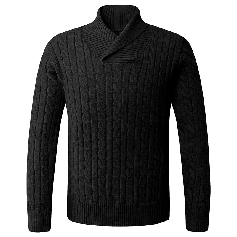 Herren Grobstrickpullover mit modernem Schalkragen und Zopfmuster R&B