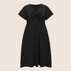 Damen Elegant geschnittenes Midikleid mit Knotendetail und kurzen Ärmeln R&B