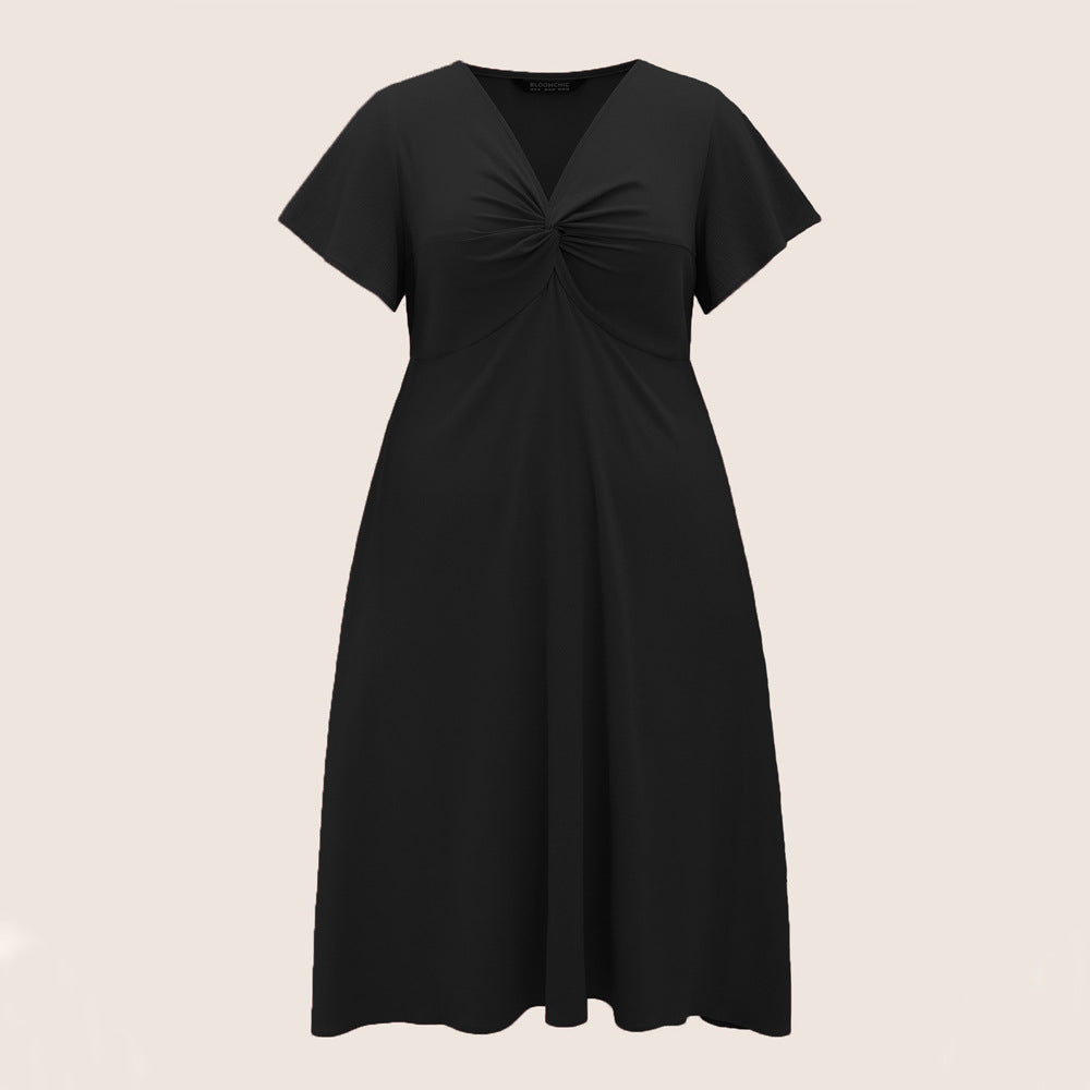 Damen Elegant geschnittenes Midikleid mit Knotendetail und kurzen Ärmeln R&B