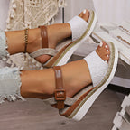 Damen Wedge-Sandalen mit verstellbarem Riemen und trendigem Bast-Detail R&B
