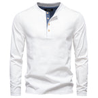 Herren Langarm-Henley-Shirt mit eleganten Druckknöpfen und bequemer Passform