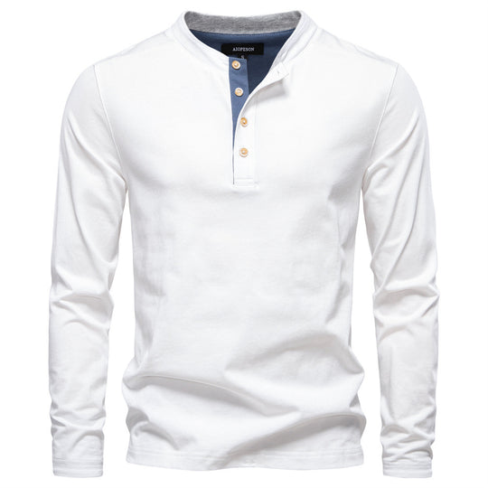 Herren Langarm-Henley-Shirt mit eleganten Druckknöpfen und bequemer Passform R&B
