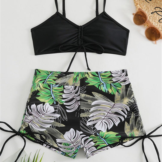 Damen Bikini-Set mit rüschenverziertem Oberteil und modischen Shorts R&B