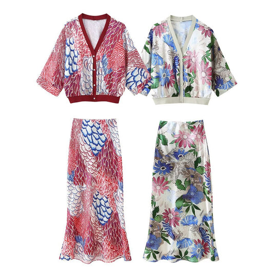 Damen Blütenmuster Set mit Kurzjacke und maxikleid R&B