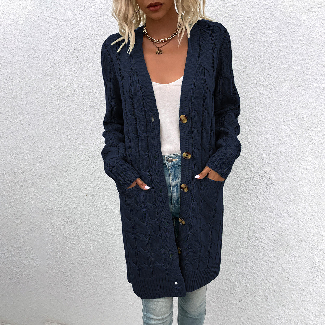 Damen Strickjacke mit tiefem V-Ausschnitt und elegantem Zopfmuster R&B