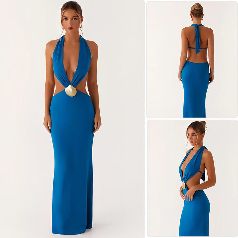 Damen Elegantes und verführerisches Abendkleid mit tiefem V-Ausschnitt und Cut-Out-Design R&B