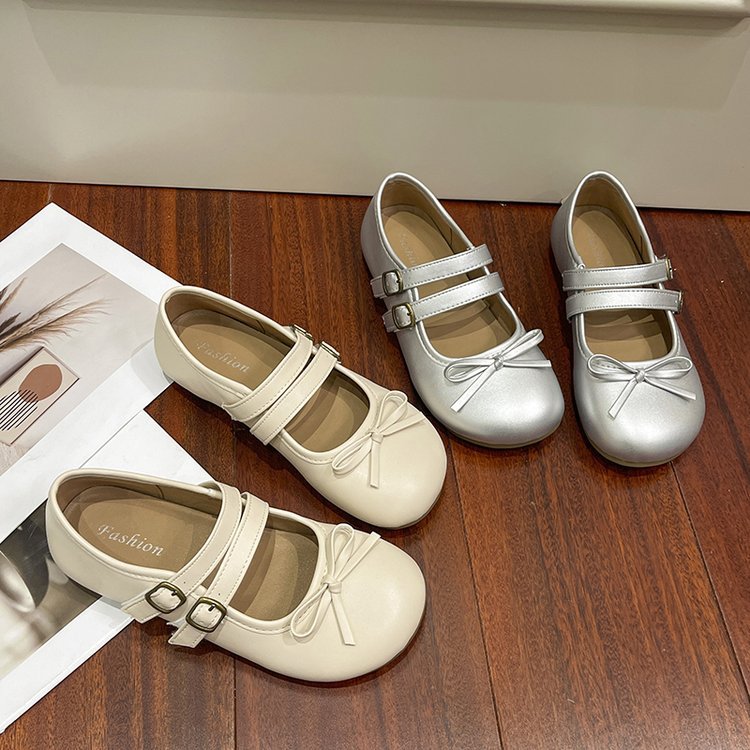 Damen modische Ballerinas mit doppeltem Riemen und dekorativem Schleifendetail R&B