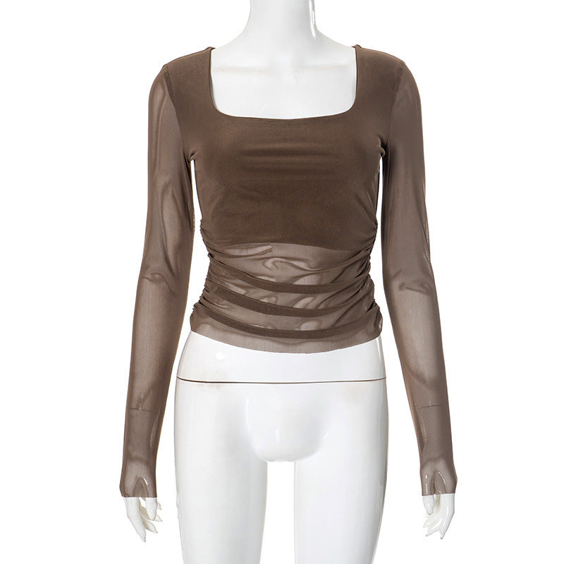 Damen Langarmoberteil mit gerafftem Design und elegantem Quadrat-Ausschnitt R&B