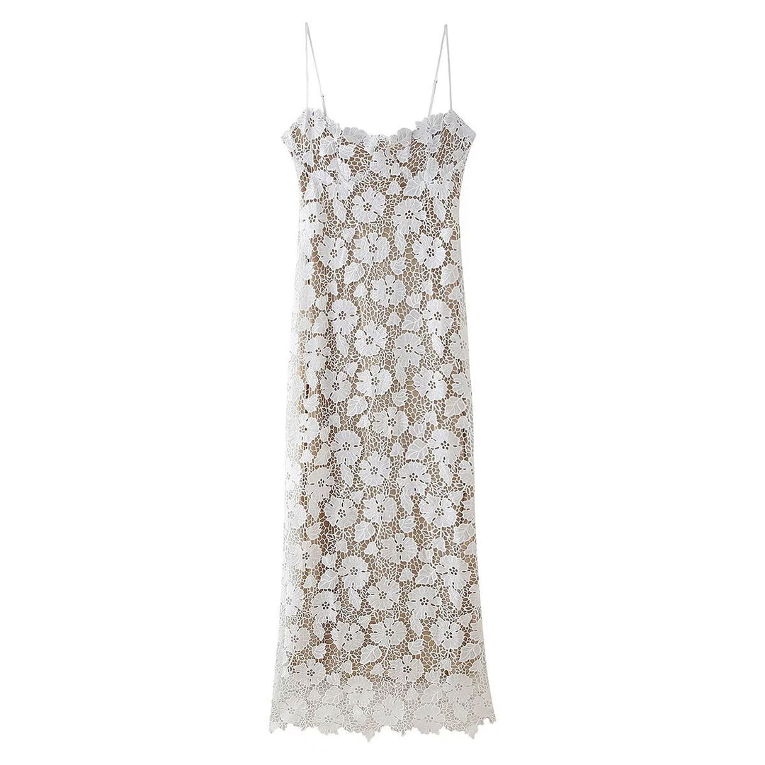 Damen Spitzenkleid mit zarten Spaghettiträgern und floralem Design R&B