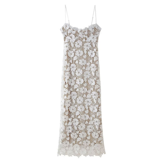 Damen Spitzenkleid mit zarten Spaghettiträgern und floralem Design R&B