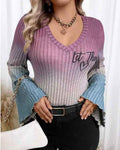 Damen V-Ausschnitt Pullover mit leicht flared Ärmeln und Farbverlauf R&B
