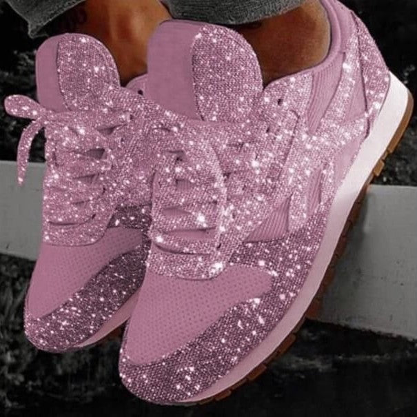 Damen nan glitzernde Sneaker mit kristallbesetzter Oberfläche, gepolstertem Komfortfußbett und rutschfester Gummisohle R&B