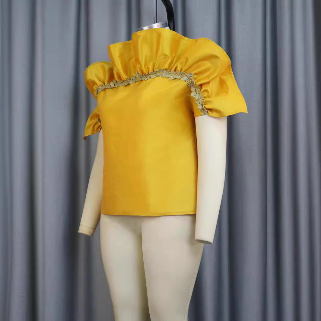 Damen Elegantes Oberteil mit voluminösen Puffärmeln und zarten Spitzenakzenten R&B
