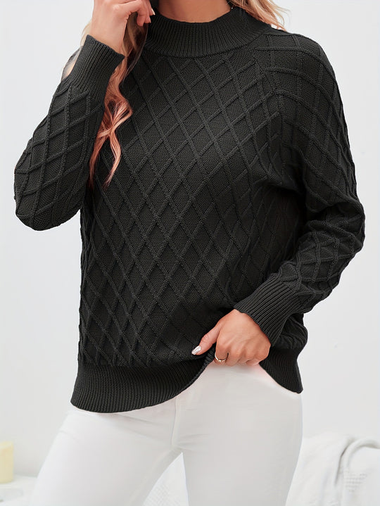 Damen Grobstrickpullover mit Rautenstruktur und Stehkragen R&B
