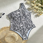 Damen Einteiliger Badeanzug mit asymmetrischem Design und schickem Schlangenmotiv R&B