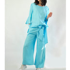 Damen lässiges Tunika- und Hose-Set mit eleganten Schößchen R&B