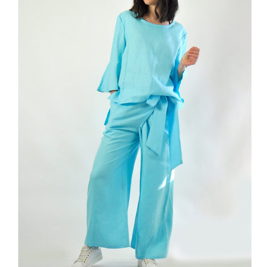 Damen lässiges Tunika- und Hose-Set mit eleganten Schößchen R&B