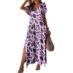 Damen Maxikleid mit elegantem V-Ausschnitt und seitlichen Schlitzen R&B