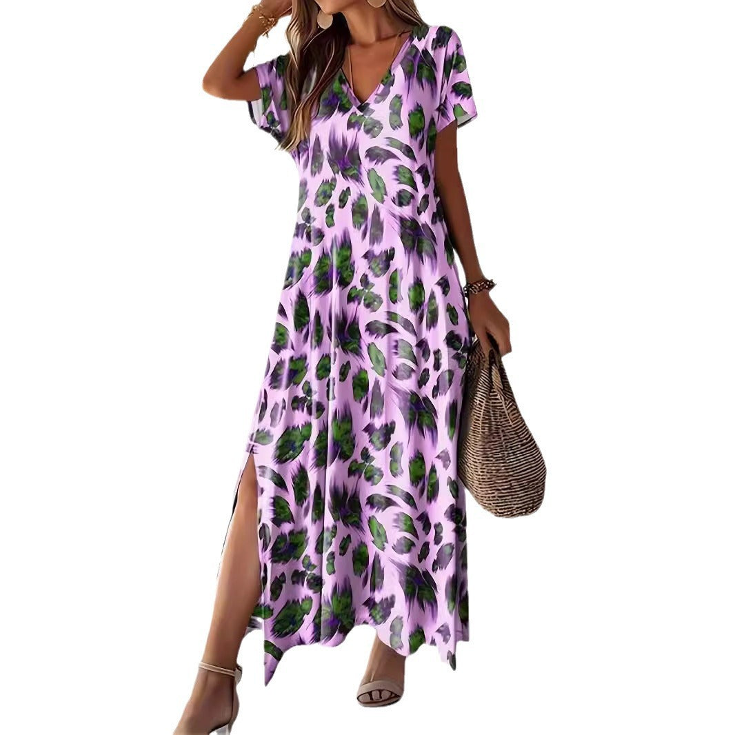 Damen Maxikleid mit elegantem V-Ausschnitt und seitlichen Schlitzen R&B