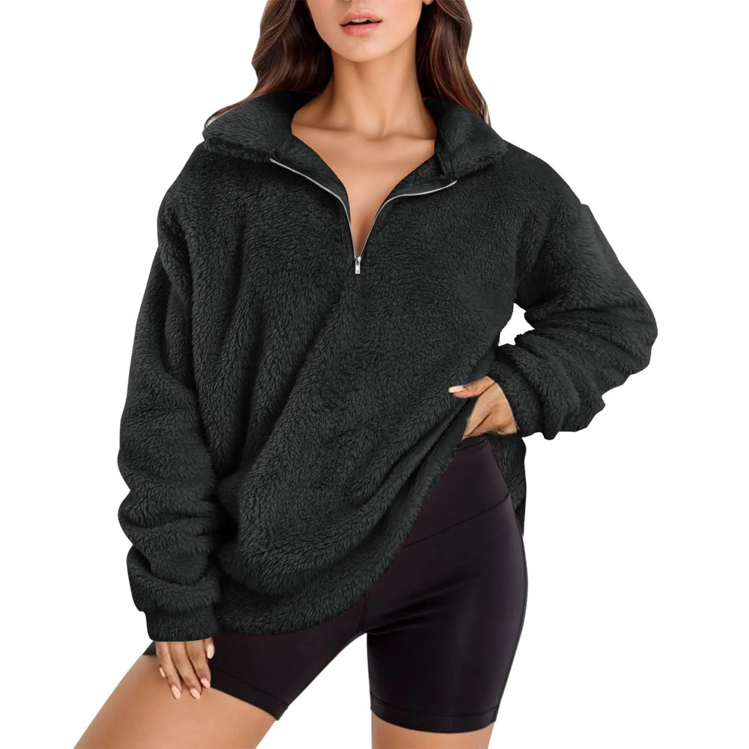 Damen Fleece-Pullover mit halbem Reißverschluss und Oversize-Schnitt R&B