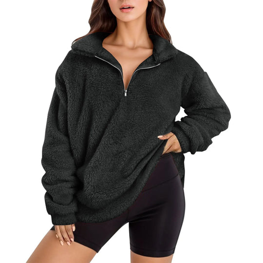 Damen Fleece-Pullover mit halbem Reißverschluss und Oversize-Schnitt R&B