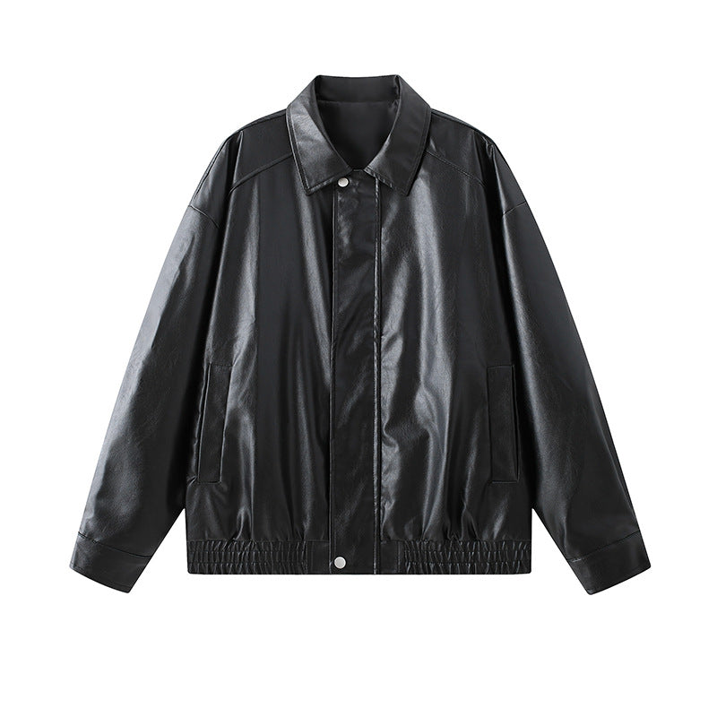 Herren elegante Kunstlederjacke mit elastischem Bund R&B