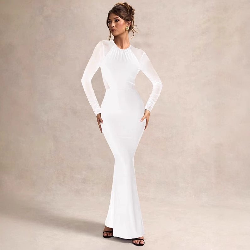 Damen Elegantes Long-Bodycon-Kleid mit transparenten Ärmeln und raffiniertem Schnitt R&B