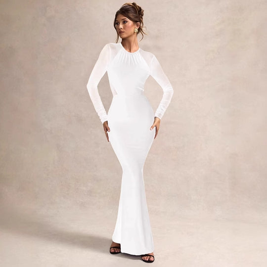 Damen Elegantes Long-Bodycon-Kleid mit transparenten Ärmeln und raffiniertem Schnitt R&B