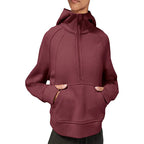 Damen sportlicher Fleece-Hoodie mit halbem Reißverschluss R&B
