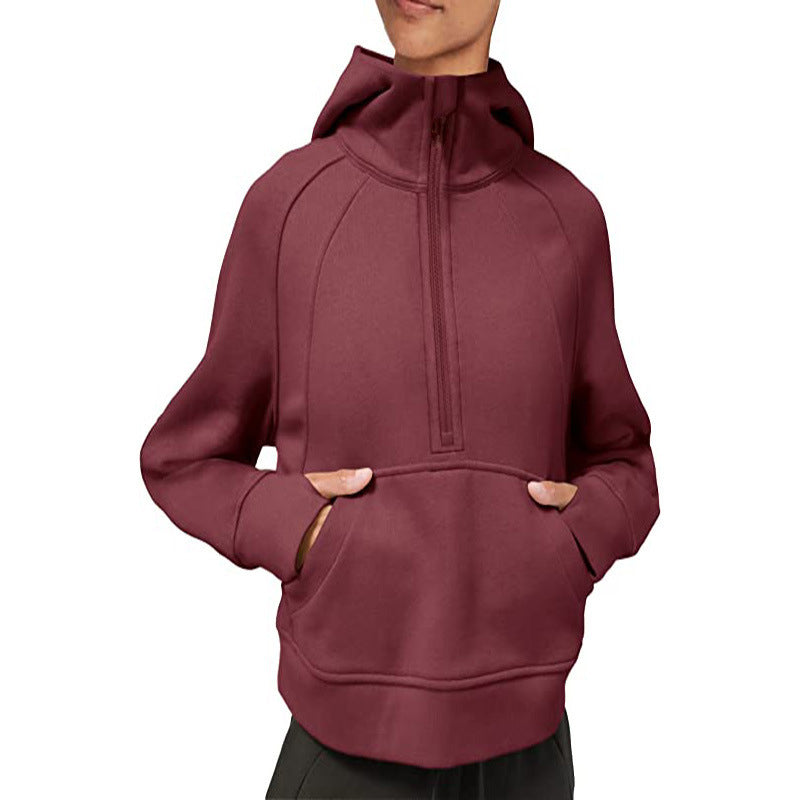 Damen sportlicher Fleece-Hoodie mit halbem Reißverschluss R&B