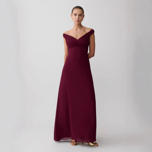 Damen Elegantes Off-Shoulder Maxikleid mit fließendem Schnitt R&B