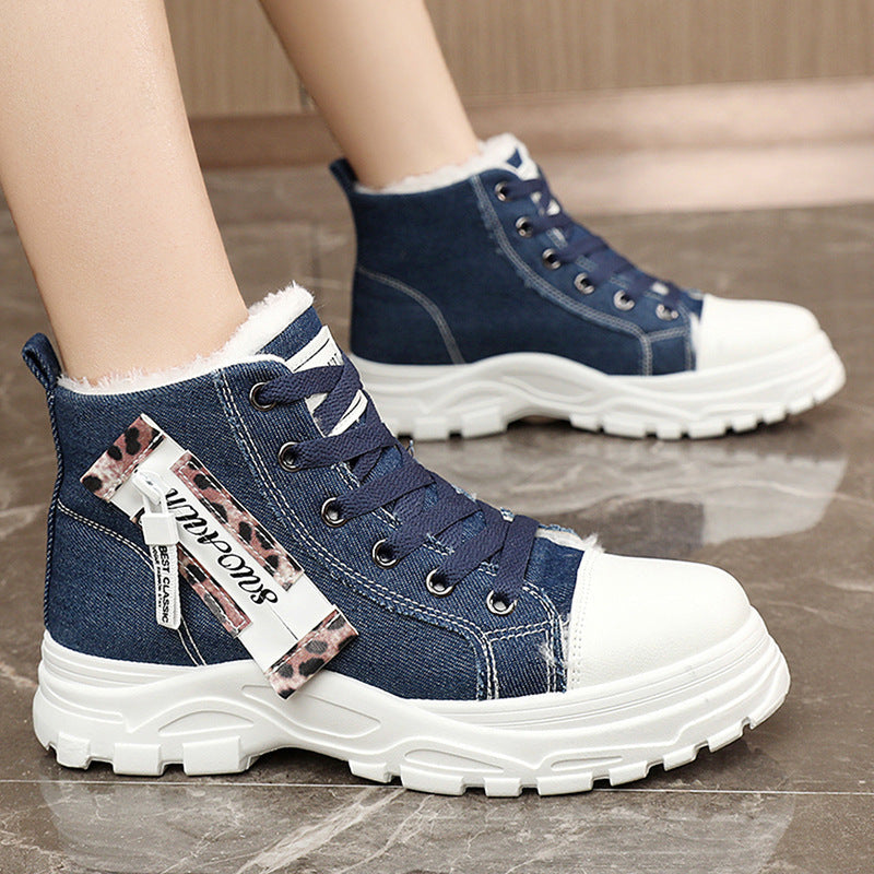Damen High-Top Sneakers aus robustem Denim mit kuscheligem Fleece-Futter R&B