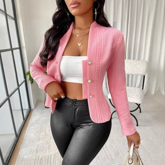 Damen Mode Blazer mit strukturiertem Design und glänzenden Knöpfen R&B